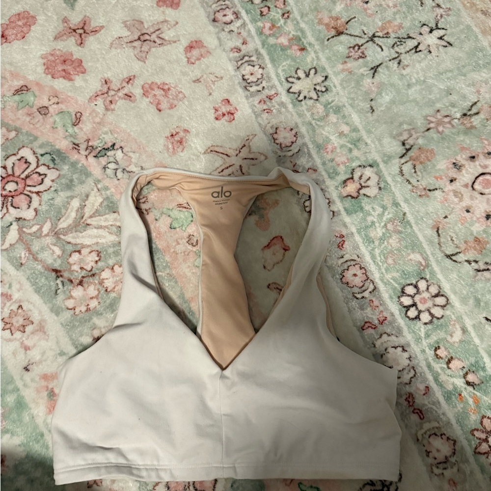 ALO Yoga White and Tan Sports Bra